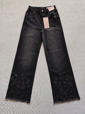 BCBGeneration Ultra High Rise Wide Leg Studded Jeans - Solar Grit Wash - NWT